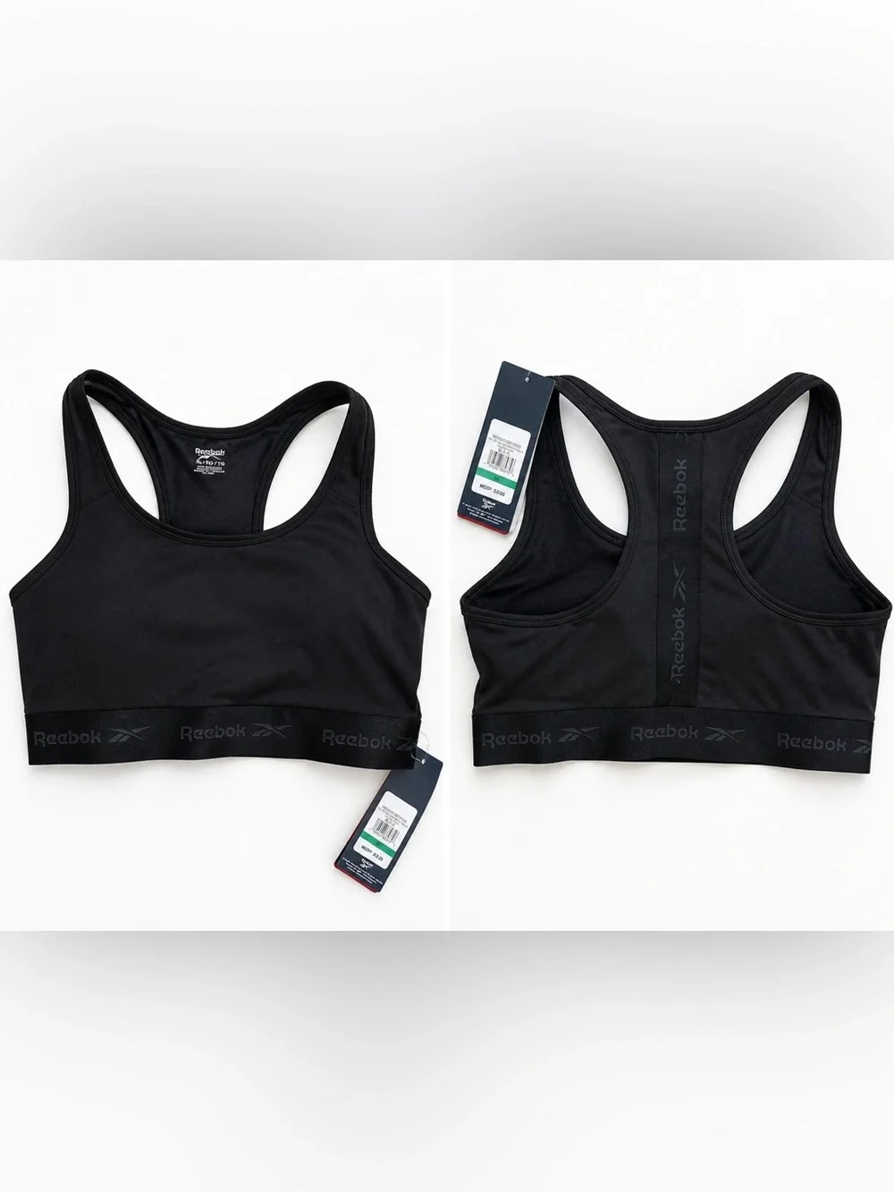 Reebok Black Sports Bra XL Medium Support Racerback Stretch Activewear Gym Yoga